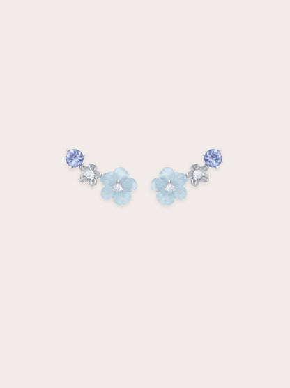 Blue Flower Climber Earrings S925 Silver Rhodium (1) – Mondays Made Flower & Birthstone Jewelry Singapore