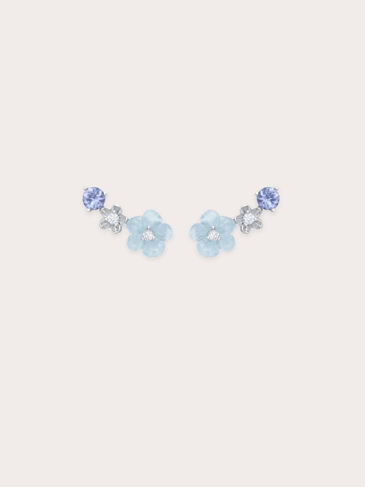 Blue Flower Climber Earrings S925 Silver Rhodium (1) – Mondays Made Flower & Birthstone Jewelry Singapore