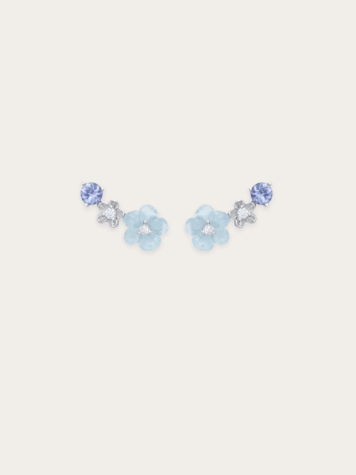 Blue Flower Climber Earrings – Aquamarine & Tanzanite