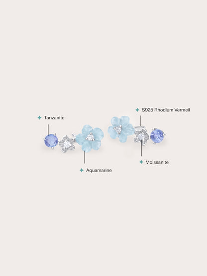 Blue Flower Climber Earrings S925 Silver Rhodium (2) – Mondays Made Flower & Birthstone Jewelry Singapore