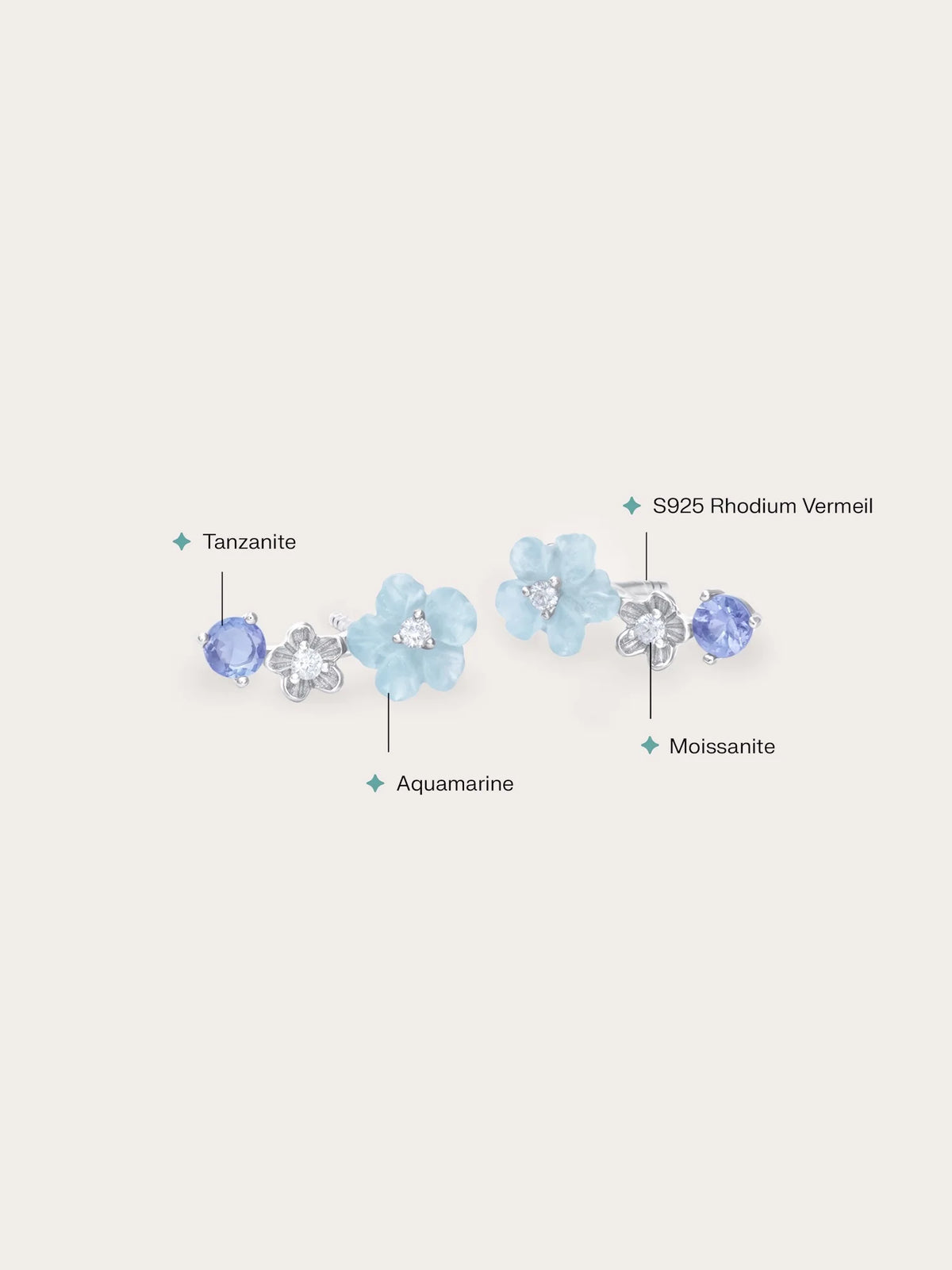 Blue Flower Climber Earrings – Aquamarine & Tanzanite
