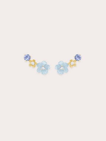 Blue Flower Climber Earrings 18K Gold (1) – Mondays Made Flower & Birthstone Jewelry Singapore