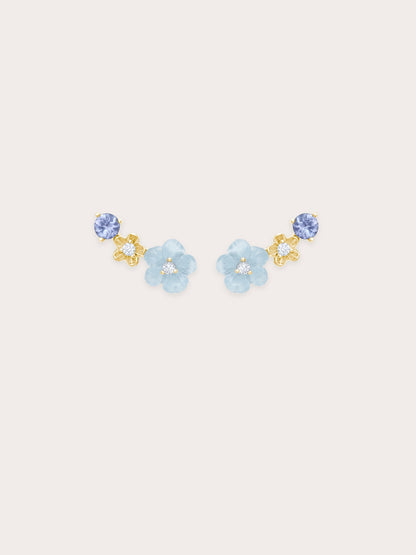 Blue Flower Climber Earrings 18K Gold (1) – Mondays Made Flower & Birthstone Jewelry Singapore