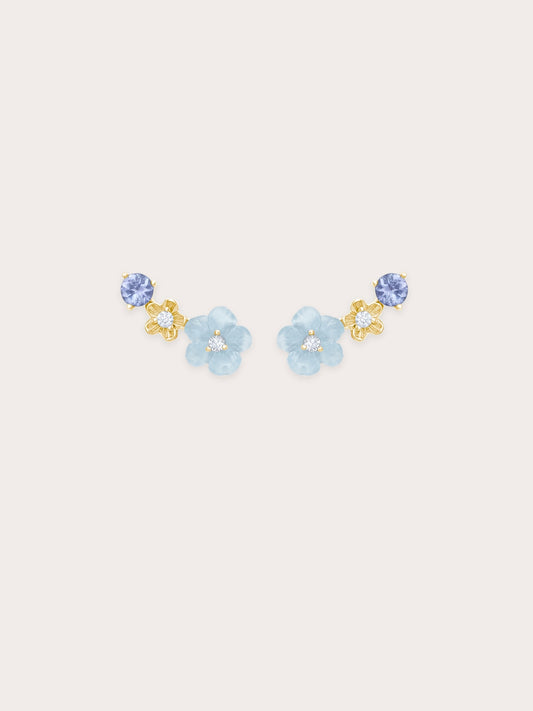 Blue Flower Climber Earrings – Aquamarine & Tanzanite