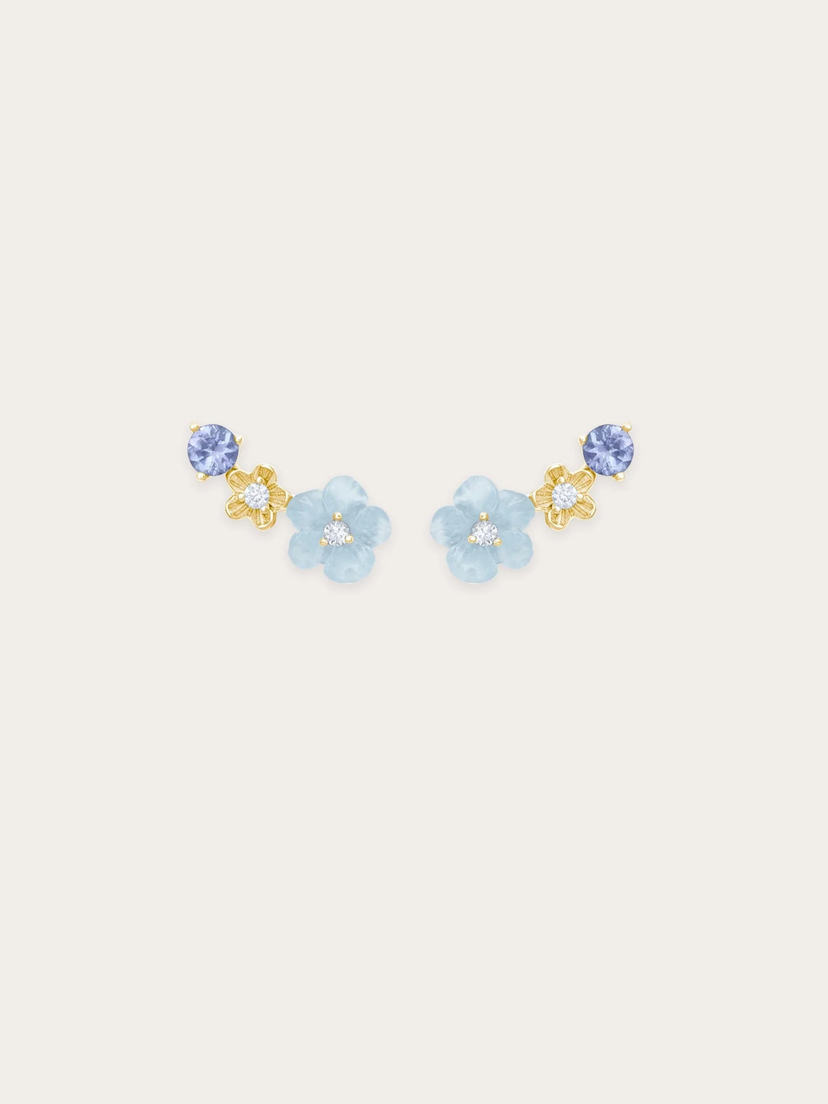 Blue Flower Climber Earrings – Aquamarine & Tanzanite