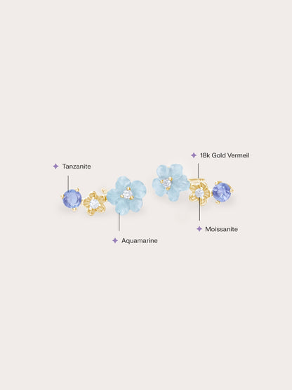 Blue Flower Climber Earrings 18K Gold (2) – Mondays Made Flower & Birthstone Jewelry Singapore