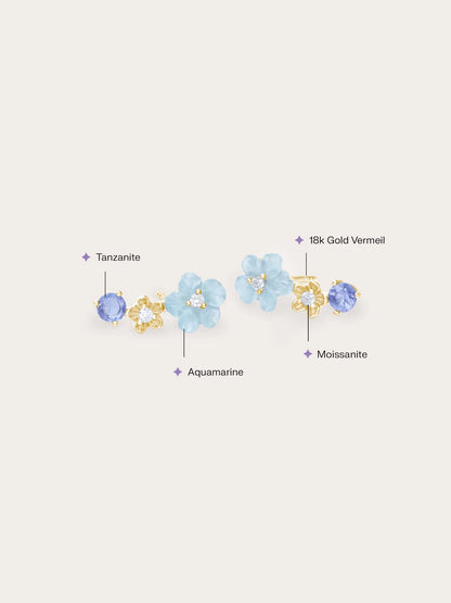 Blue Flower Climber Earrings – Aquamarine & Tanzanite