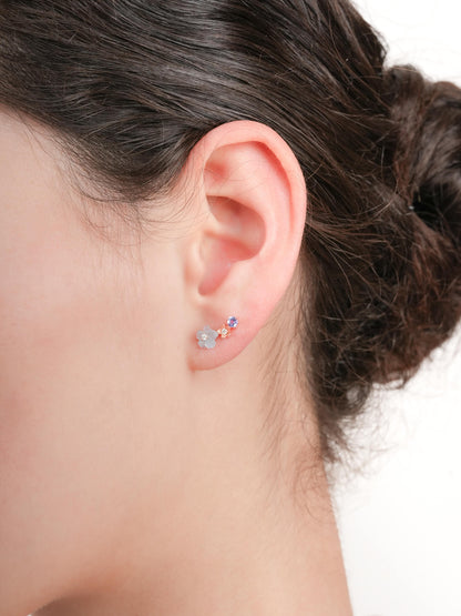 Blue Flower Climber Earrings Aquamarine Tanzanite 18K Rose Gold (1) – Mondays Made Flower & Birthstone Jewelry Singapore
