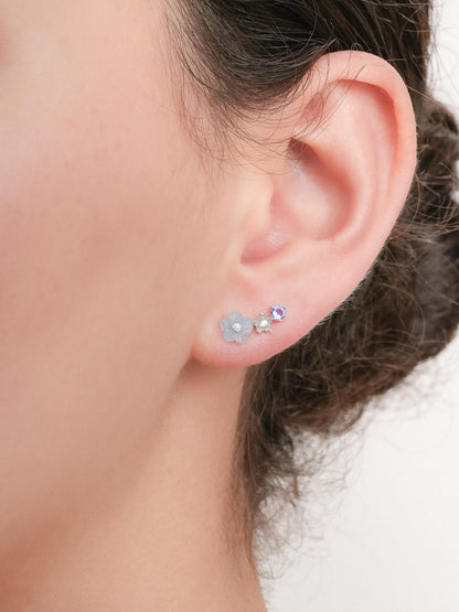 Blue Flower Climber Earrings Aquamarine Tanzanite S925 Silver Rhodium (3) – Mondays Made Flower & Birthstone Jewelry Singapore