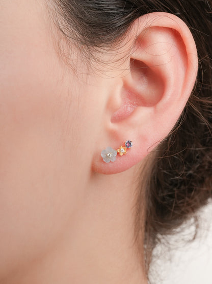 Blue Flower Climber Earrings Aquamarine Tanzanite 18K Gold (3) – Mondays Made Flower & Birthstone Jewelry Singapore