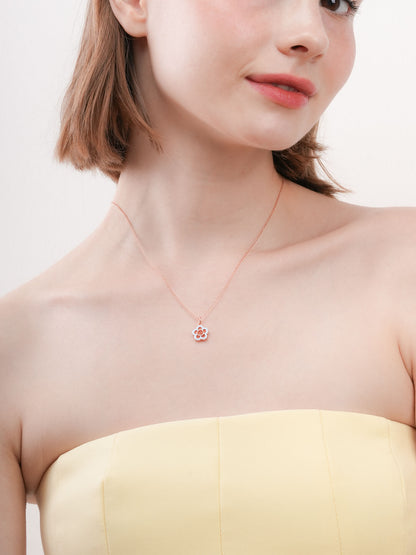 Blue Flower Necklace Reversible Enamel Moissanite 18K Rose Gold (1) – Mondays Made Flower & Birthstone Jewelry Singapore