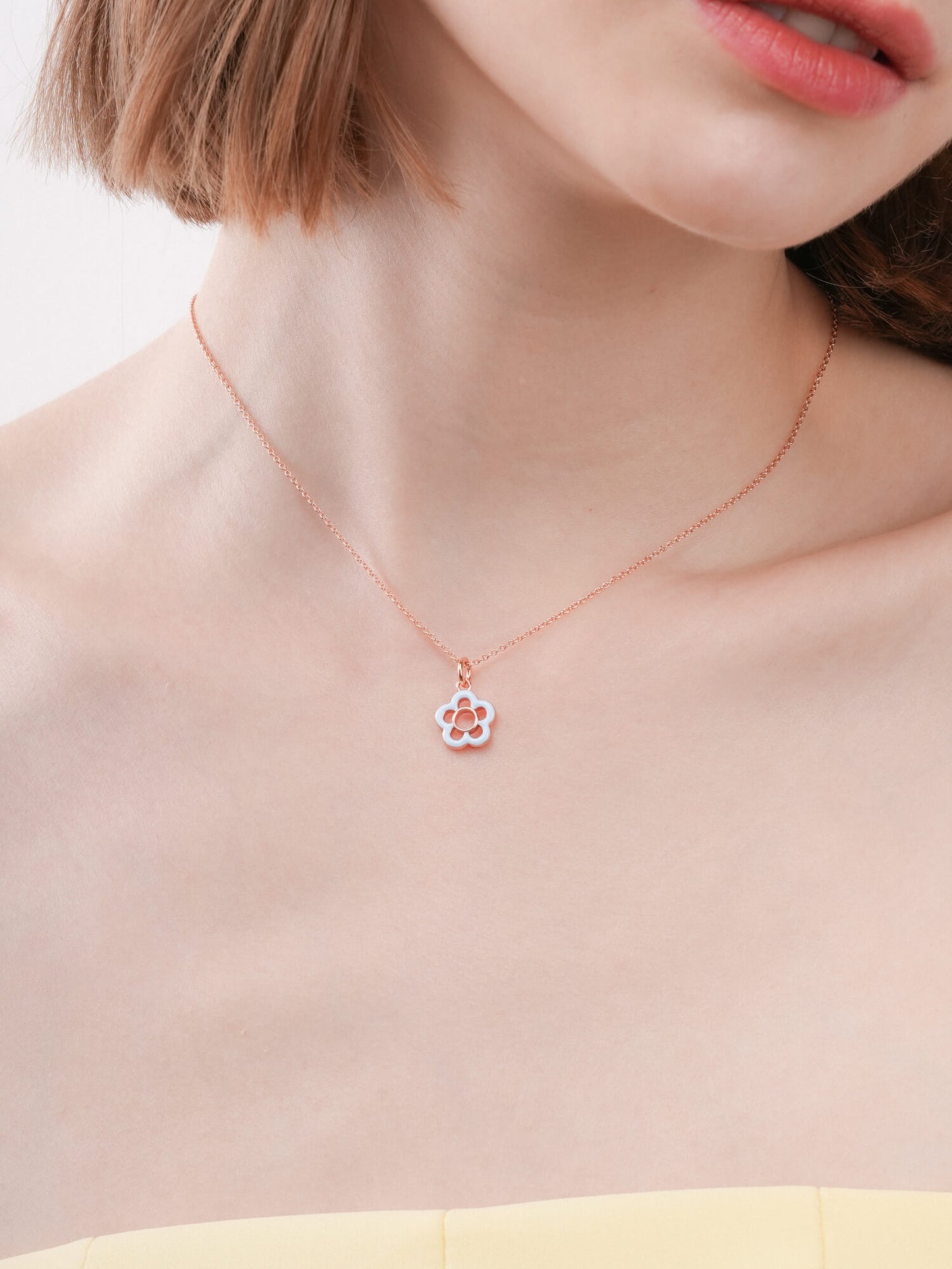 Blue Flower Necklace - Reversible Enamel Moissanite
