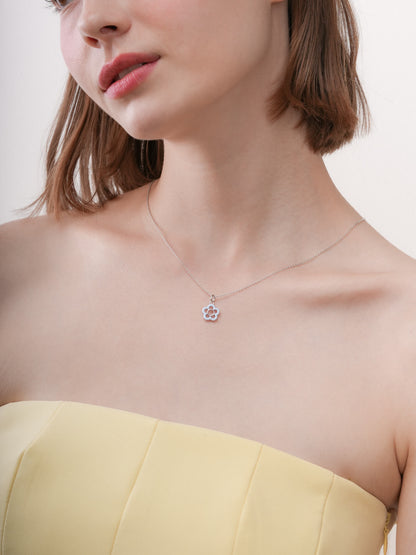 Blue Flower Necklace Reversible Enamel Moissanite S925 Silver Rhodium (1) – Mondays Made Flower & Birthstone Jewelry Singapore