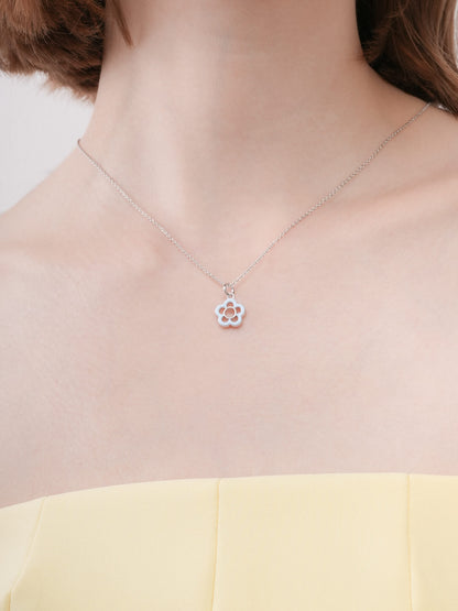 Blue Flower Necklace Reversible Enamel Moissanite S925 Silver Rhodium (2) – Mondays Made Flower & Birthstone Jewelry Singapore
