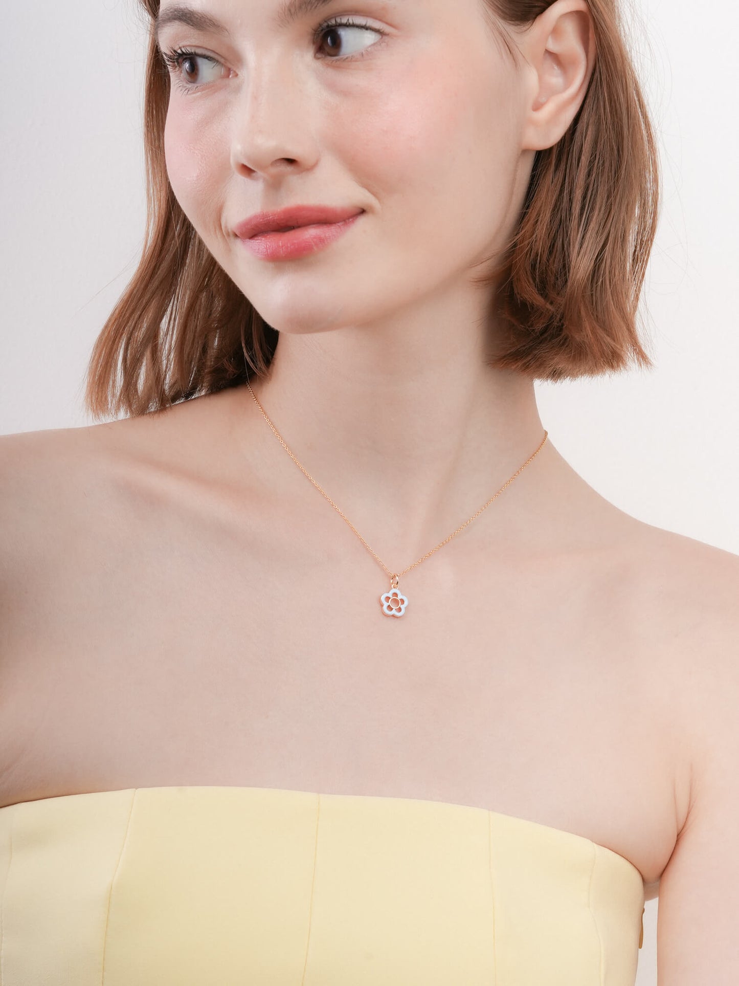 Blue Flower Necklace - Reversible Enamel Moissanite
