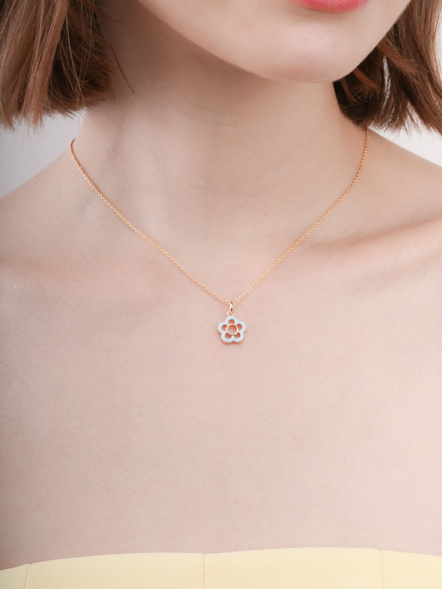 Blue Flower Necklace - Reversible Enamel Moissanite