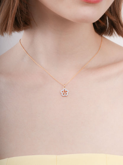 Blue Flower Necklace Reversible Enamel Moissanite 18K Gold (2) – Mondays Made Flower & Birthstone Jewelry Singapore