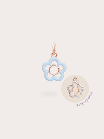 Blue Flower Charm Reversible Enamel Moissanite 18K Rose Gold (3) – Mondays Made Flower & Birthstone Jewelry Singapore