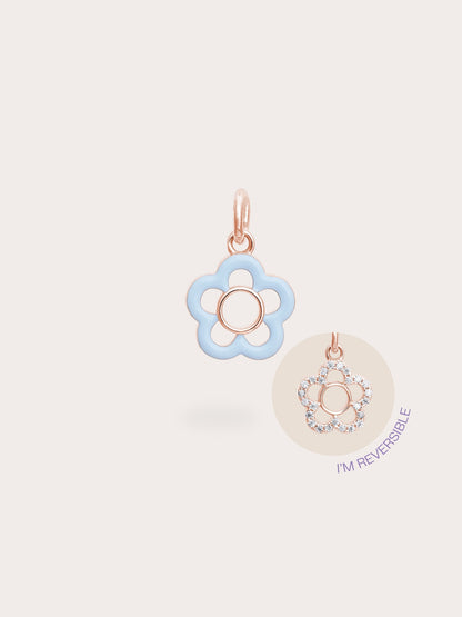 Blue Flower Charm Reversible Enamel Moissanite 18K Rose Gold (3) – Mondays Made Flower & Birthstone Jewelry Singapore