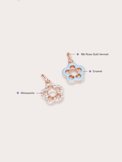 Blue Flower Charm Reversible Enamel Moissanite 18K Rose Gold (5) – Mondays Made Flower & Birthstone Jewelry Singapore