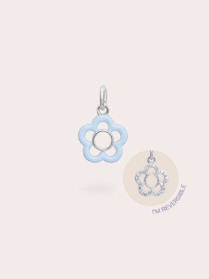 Blue Flower Charm Reversible Enamel Moissanite S925 Silver Rhodium (5) – Mondays Made Flower & Birthstone Jewelry Singapore