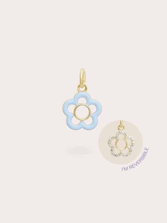 Blue Flower Charm - Reversible Enamel Moissanite