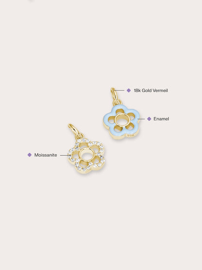 Blue Flower Charm Reversible Enamel Moissanite 18K Gold (4) – Mondays Made Flower & Birthstone Jewelry Singapore
