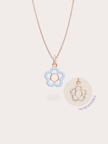 Blue Flower Necklace Reversible Enamel Moissanite 18K Rose Gold (4) – Mondays Made Flower & Birthstone Jewelry Singapore