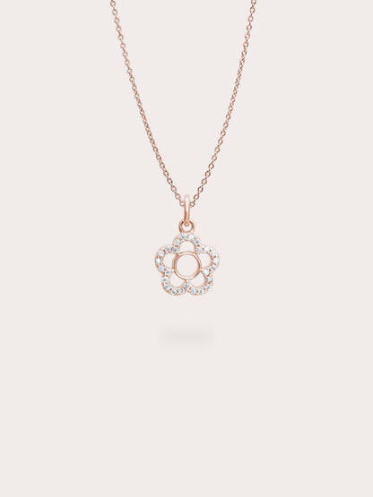 Blue Flower Necklace Reversible Enamel Moissanite 18K Rose Gold (5) – Mondays Made Flower & Birthstone Jewelry Singapore