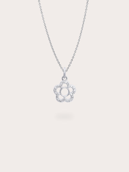 Blue Flower Necklace Reversible Enamel Moissanite S925 Silver Rhodium (4) – Mondays Made Flower & Birthstone Jewelry Singapore