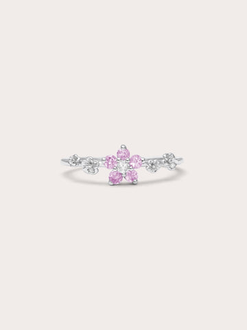 Blush Blossom Ring Pink Sapphire S925 Silver Rhodium (1) – Mondays Made Flower & Birthstone Jewelry Singapore