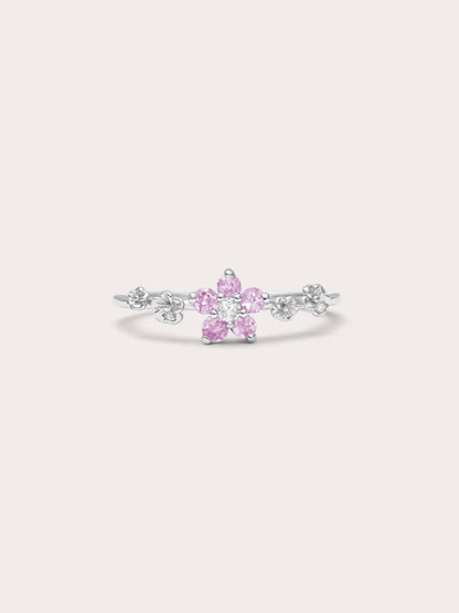 Blush Blossom Ring Pink Sapphire S925 Silver Rhodium (1) – Mondays Made Flower & Birthstone Jewelry Singapore