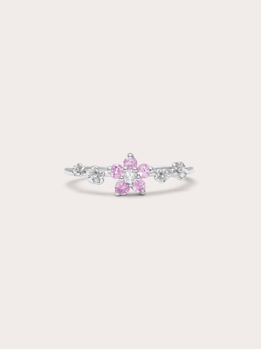 Blush Blossom Ring Pink Sapphire S925 Silver Rhodium (1) – Mondays Made Flower & Birthstone Jewelry Singapore