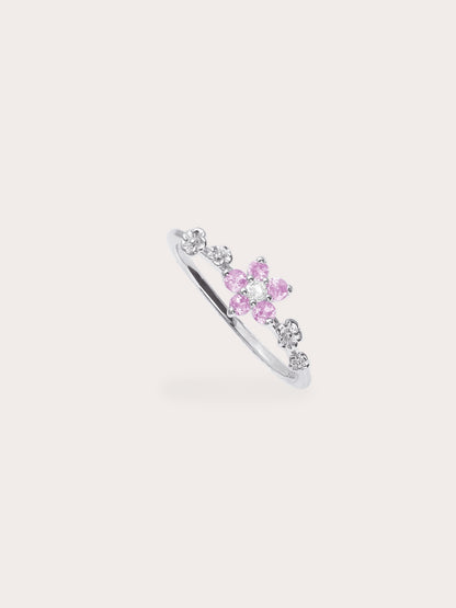 Blush Blossom Ring Pink Sapphire S925 Silver Rhodium (2) – Mondays Made Flower & Birthstone Jewelry Singapore