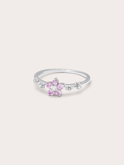 Blush Blossom Ring Pink Sapphire S925 Silver Rhodium (3) – Mondays Made Flower & Birthstone Jewelry Singapore