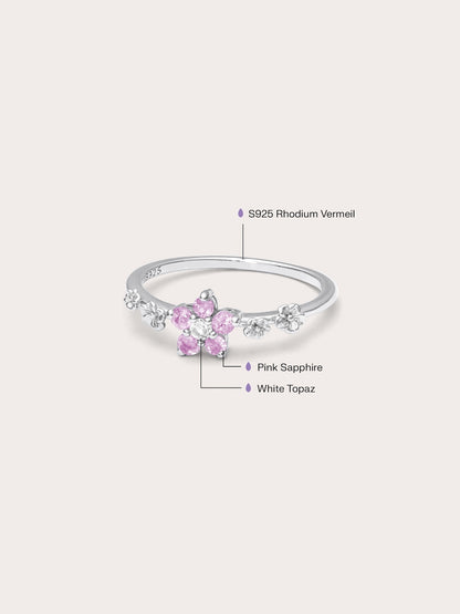 Blush Blossom Ring Pink Sapphire S925 Silver Rhodium (5) – Mondays Made Flower & Birthstone Jewelry Singapore