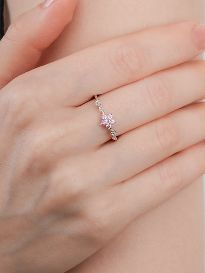 Blush Blossom Ring Pink Sapphire S925 Silver Rhodium (6) – Mondays Made Flower & Birthstone Jewelry Singapore