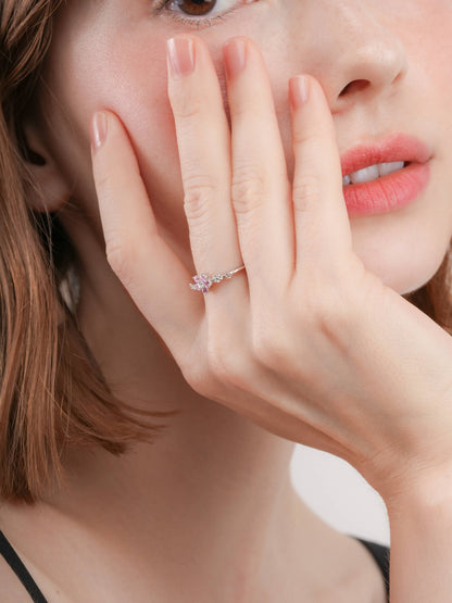 Blush Blossom Ring Pink Sapphire S925 Silver Rhodium (7) – Mondays Made Flower & Birthstone Jewelry Singapore