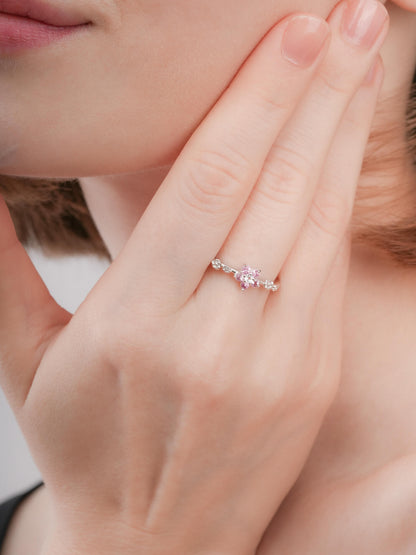 Blush Blossom Ring Pink Sapphire S925 Silver Rhodium (4) – Mondays Made Flower & Birthstone Jewelry Singapore