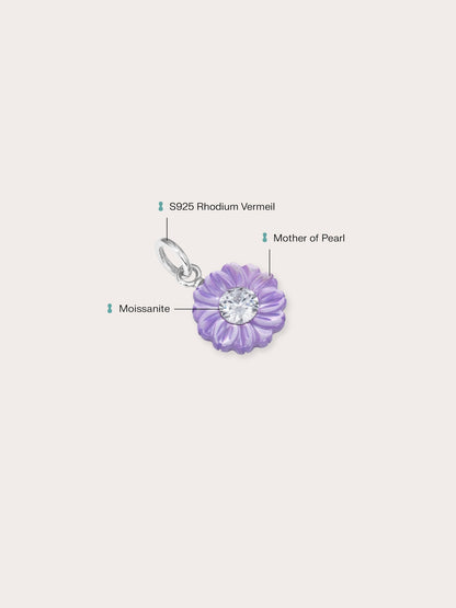 Carved Aster Charm S925 Silver Rhodium (1) – Mondays Made Flower & Birthstone Jewelry Singapore