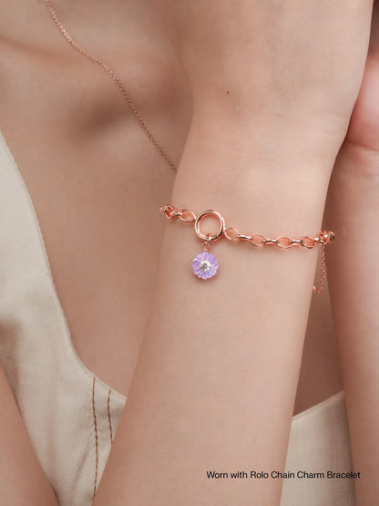 Carved Aster Charm Worn With 18K Rose Gold – Mondays Made Flower & Birthstone Jewelry Singapore