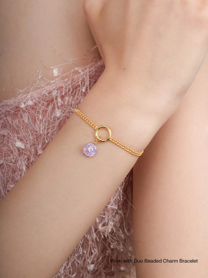 Carved Aster Charm Worn With 18K Gold – Mondays Made Flower & Birthstone Jewelry Singapore