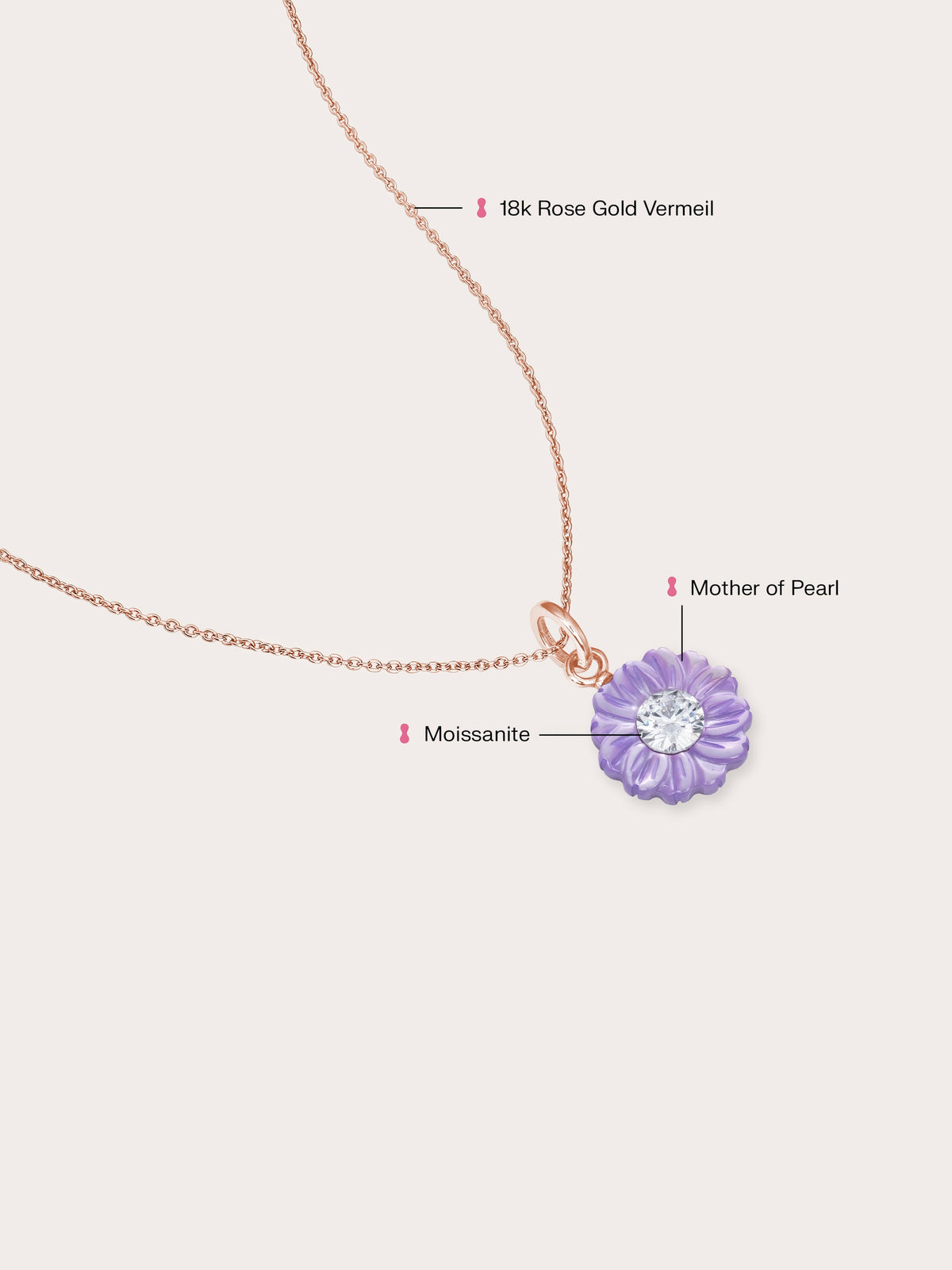 Carved Aster Necklace 18K Rose Gold (1) – Mondays Made Flower & Birthstone Jewelry Singapore