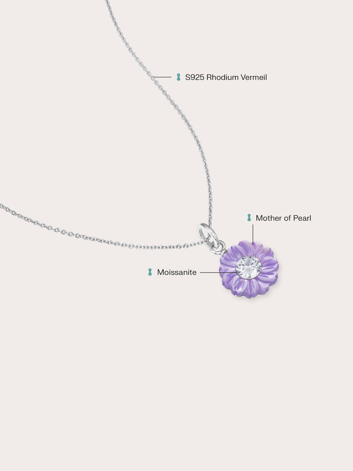 Carved Aster Necklace S925 Silver Rhodium (1) – Mondays Made Flower & Birthstone Jewelry Singapore