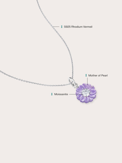 Carved Aster Necklace S925 Silver Rhodium (1) – Mondays Made Flower & Birthstone Jewelry Singapore
