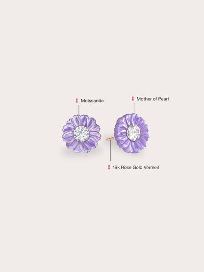 Carved Aster Stud Earrings 18K Rose Gold (1) – Mondays Made Flower & Birthstone Jewelry Singapore
