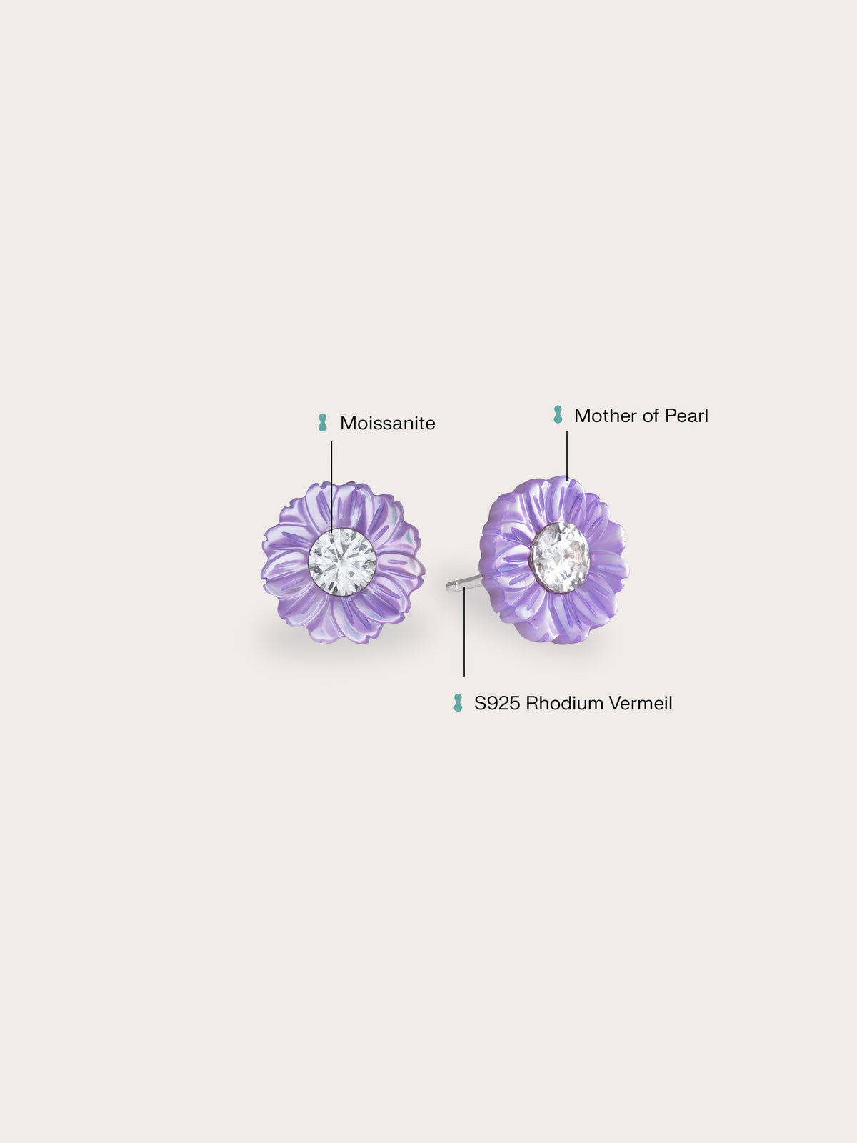 Carved Aster Stud Earrings S925 Silver Rhodium (1) – Mondays Made Flower & Birthstone Jewelry Singapore