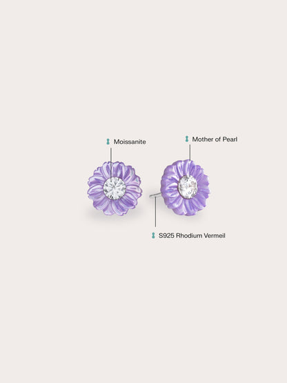 Carved Aster Stud Earrings S925 Silver Rhodium (1) – Mondays Made Flower & Birthstone Jewelry Singapore