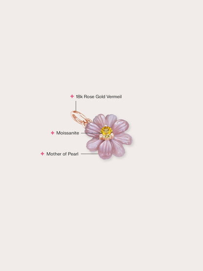 Carved Cosmos Charm 18K Rose Gold (1) – Mondays Made Flower & Birthstone Jewelry Singapore