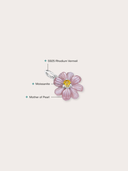 Carved Cosmos Charm S925 Silver Rhodium (1) – Mondays Made Flower & Birthstone Jewelry Singapore